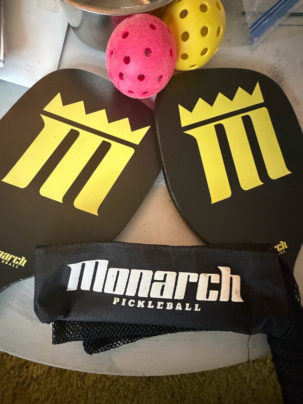 Vintage wooden Paddle Set in Black & Yellow - 2 Pack pickleball